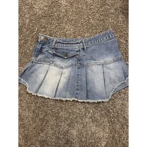 YMI Girls Denim Pleated Skort Skirt Shorts Raw Hem Light Wash Size 7